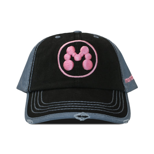 DISTRESSED BUBBLE M HAT -BLACK/BLUE