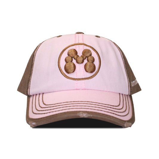 DISTRESSED BUBBLE M HAT -PINK/BROWN